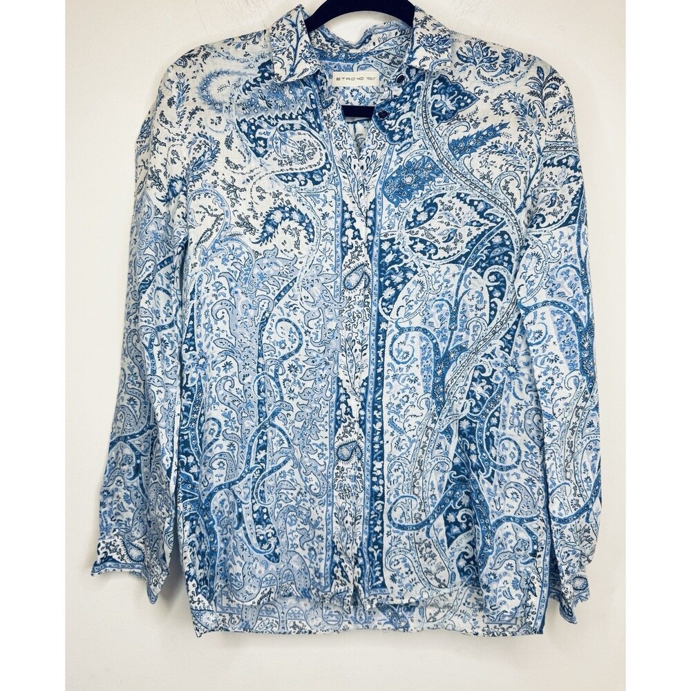 ETRO Italy Designer Floral Paisley 100% Ramie Button-Up Shirt Blouse IT 40 US 4 - Picture 4 of 11